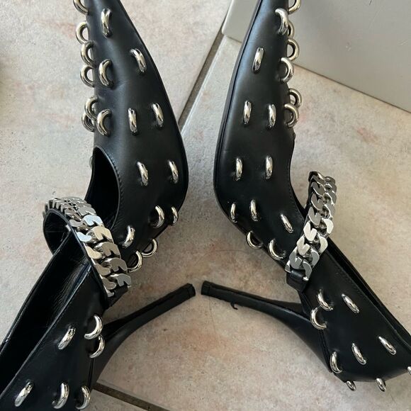 Givenchy Studded Chain Point Toe Heel mary Jane pumps rings circle loops chrome - Picture 7 of 9